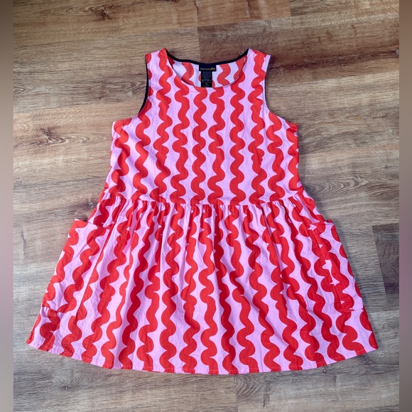 Nooworks Big Pocket dress size 2X red pink squiggle artsy cotton made in CA - Picture 2 of 10